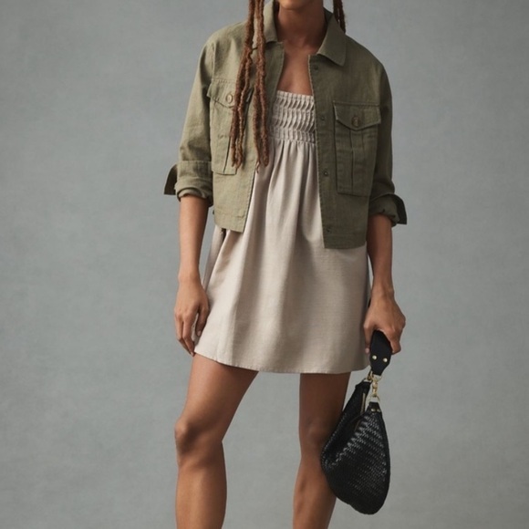 Anthropologie Dolan Utility Jacket Cropped Linen Cropped Moss Green Size L - Picture 9 of 13